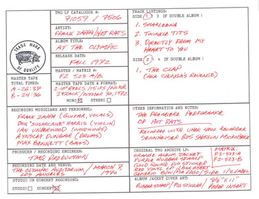 Frank Zappa Discography Grids